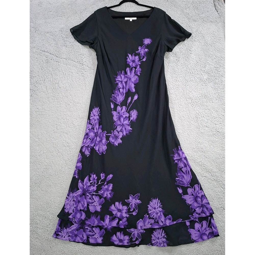 Donna Ricco Black Floral Chiffon Maxi Bias Dress 18W Vintage 2282388W